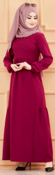 Robe longue chic et classe avec perles (Vetement habille mastour pour femme voilee) - Couleur prune