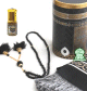 Coffret Cadeau Muslim boite ronde Kaaba (Couleur noire dore assorti) avec tapis de priere et chapelet de luxe + Parfum Musc Al-Kaaba