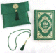 Pack cadeau : Pochette + Sebha (chapelet musulman) + Tapis de priere + Le Noble Coran avec traduction francaise - Couleur vert dore