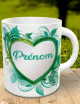 Mug cur fleuri vert avec deux prenoms - Tasse cadeau personnalisee avec chaque prenom dans un coeur