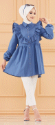 Tunique chemise habillee pour femme (Vetement Hijab Mode) - Couleur bleu indigo