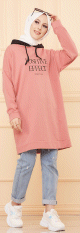 Tunique type sweat-shirt à capuche (Vêtement sport et tendance pour hijab) - Couleur vieux rose Tunique type sweat-shirt à capuche (Vêtement sport et tendance pour hijab) - Couleur vieux rose