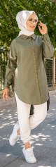 Chemise longe pour femme (Vetement pour hidjab nouveaute 2024) - Couleur kaki