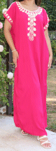 Robe d'intérieur brodée manches courtes pour femme - Couleur fuchsia Robe d'intérieur brodée manches courtes pour femme - Couleur fuchsia