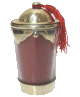 Photophore / Bougie parfumée en verre avec couvercle en métal argenté ciselé et martelé terminé d'un pompon en Sabra - Modèle rouge/bordeaux